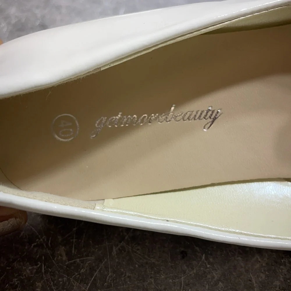 Getmorebeauty Pearl Bows Bridal Flats White Size 9.5m - Picture 7 of 8